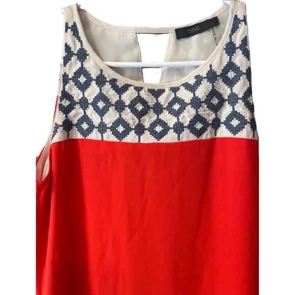 ANTHROPOLOGIE THML Boho Shift Dress w/ Blue Embroidering Size Small - Picture 3 of 4